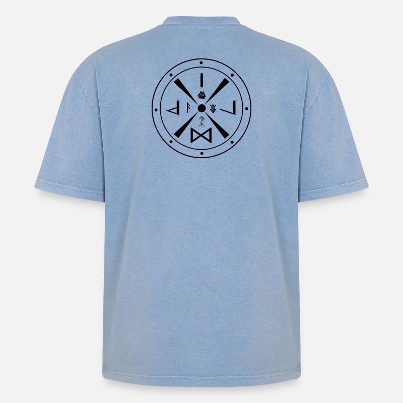 Wikinger Schild- Germanen - Oversized Unisex Premium Acid-Washed T-Shirt - Blau Acid Wash