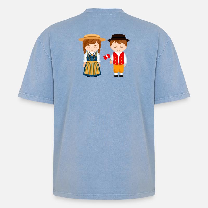 Schweiz, ich bin Schweizer, kleiner Schweizer - Oversized Unisex Premium Acid-Washed T-Shirt - Blau Acid Wash