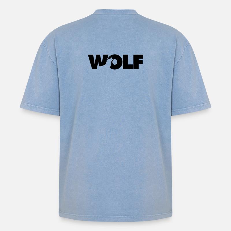 Wolf - Oversized Unisex Premium Acid-Washed T-Shirt - Blau Acid Wash