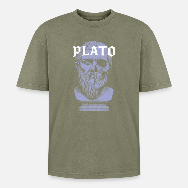 Platon Künstlerisches Schädeldesign - Oversized Unisex Premium Acid-Washed T-Shirt - Grün Acid Wash