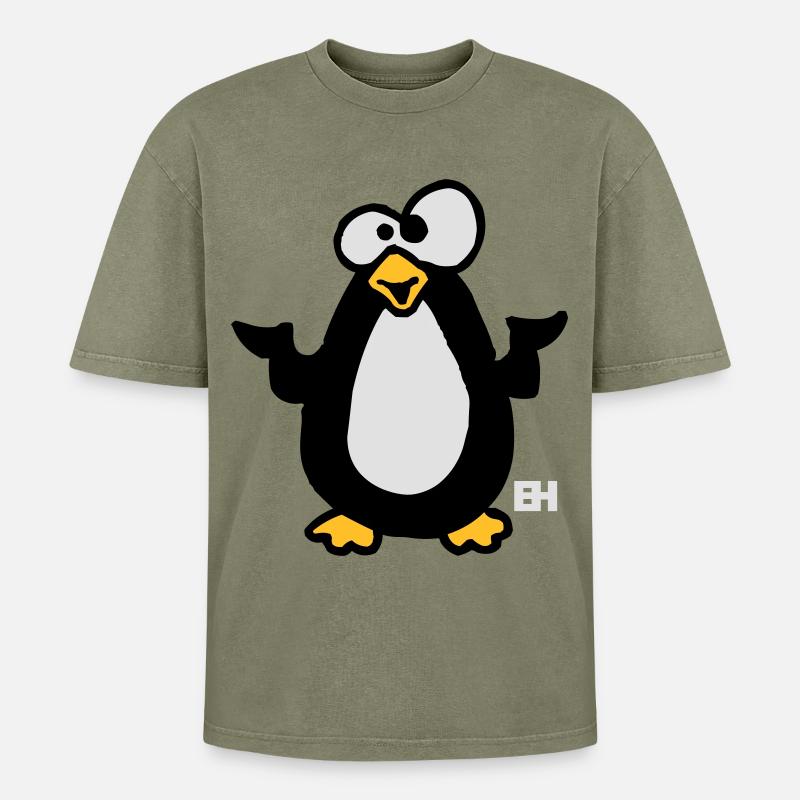 Pinguin - Oversized Unisex Premium Acid-Washed T-Shirt - Grün Acid Wash