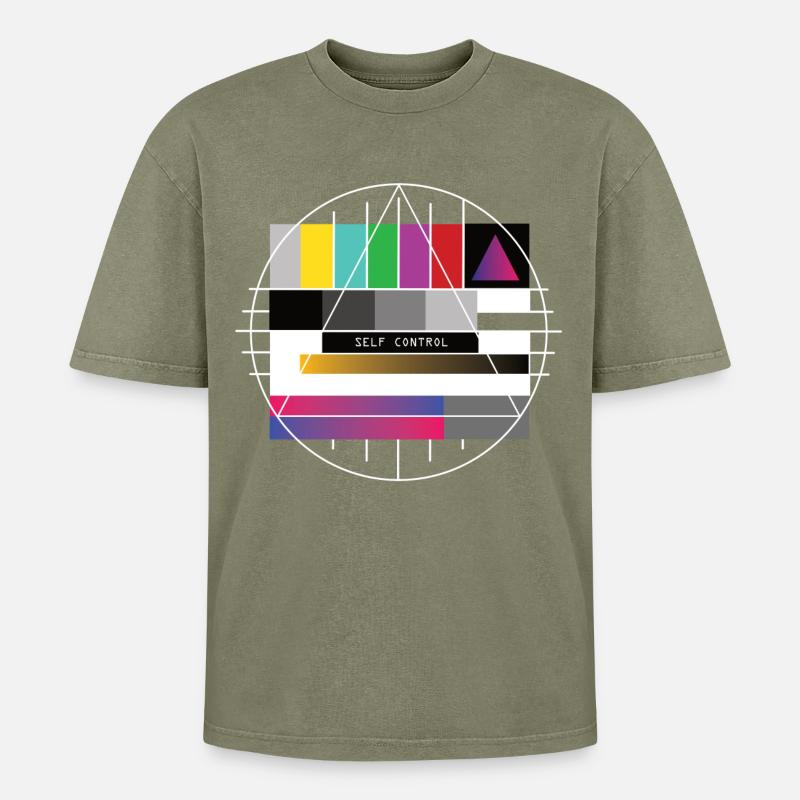 New Retro Testbild - Self Control - Oversized Unisex Premium Acid-Washed T-Shirt - Grün Acid Wash