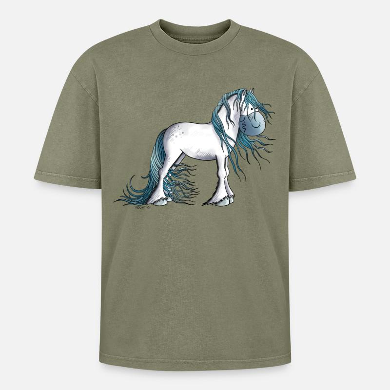 Fantasy Pferd - Oversized Unisex Premium Acid-Washed T-Shirt - Grün Acid Wash