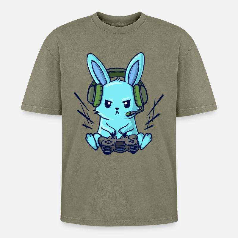 Gaming Controller Zocker Konsole Videogames - Oversized Unisex Premium Acid-Washed T-Shirt - Grün Acid Wash