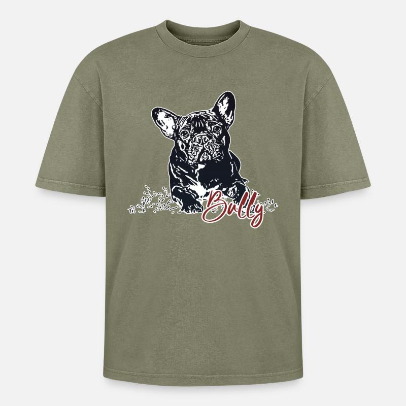 Bully - Bouledogue français mignon - T-shirt Premium unisexe oversize acid-washed - vert délavé acide