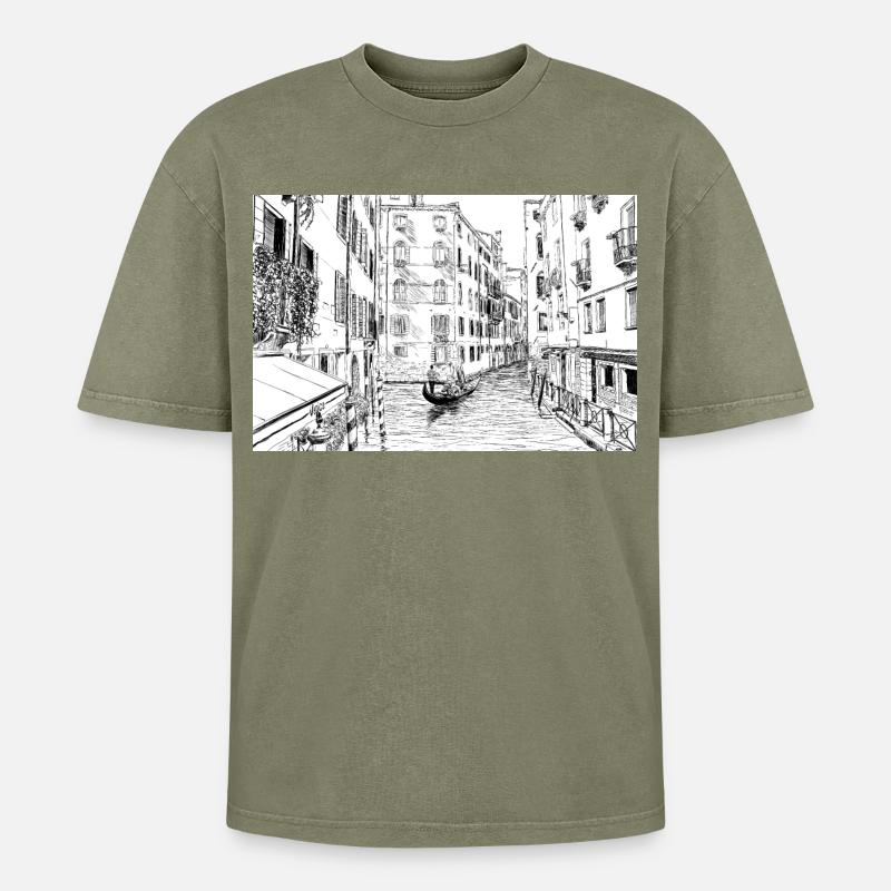 Venedig - Oversized Unisex Premium Acid-Washed T-Shirt - Grün Acid Wash