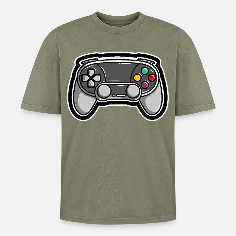 Spiel Controller - Oversized Unisex Premium Acid-Washed T-Shirt - Grün Acid Wash