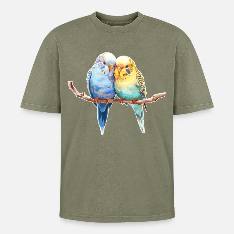 Budgie pair - Oversized Unisex Premium Acid-Washed T-Shirt - acid washed green