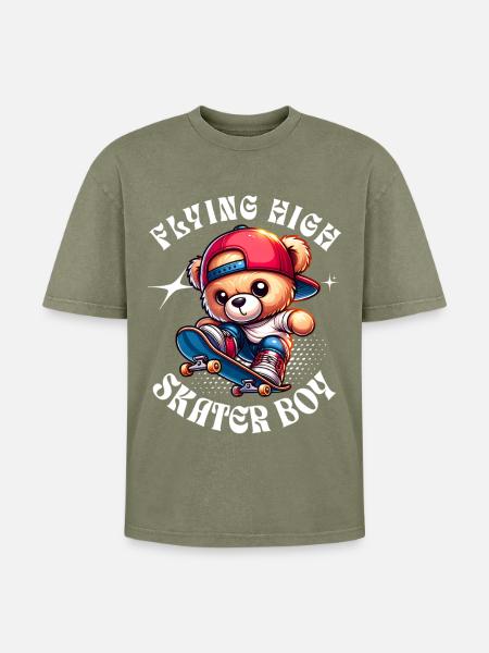 Skater teddy bear on skateboard - Oversized Unisex Premium Acid-Washed T-Shirt - acid washed green