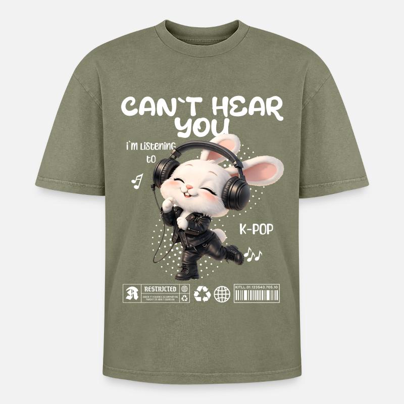 K-Pop Häschen mit Kopfhörern - Oversized Unisex Premium Acid-Washed T-Shirt - Grün Acid Wash