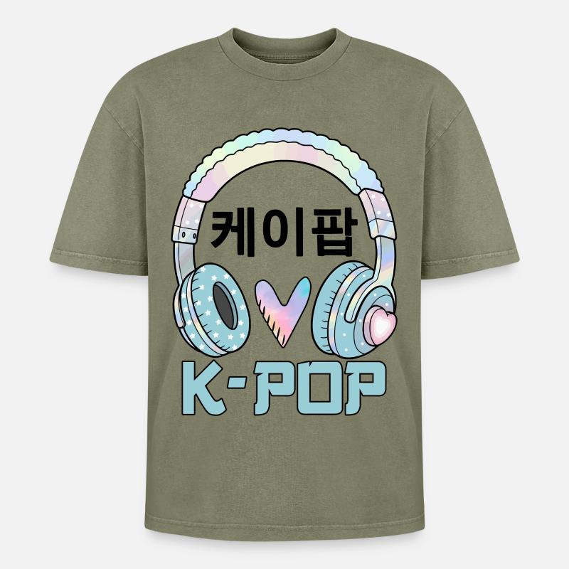 K Pop 케이팝 - Oversized Unisex Premium Acid-Washed T-Shirt - Grün Acid Wash