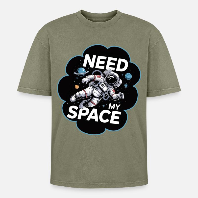 Need My Space Astronaut - Oversized Unisex Premium Acid-Washed T-Shirt - Grün Acid Wash