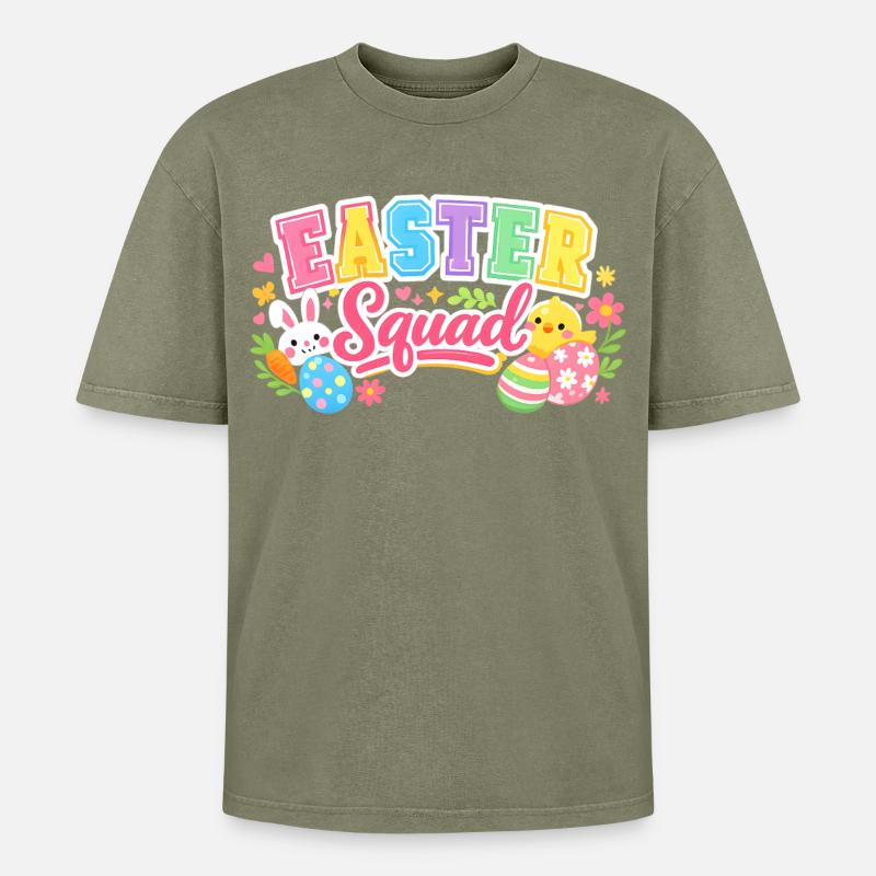Ostern Squad Bunte Eier Küken - Oversized Unisex Premium Acid-Washed T-Shirt - Grün Acid Wash