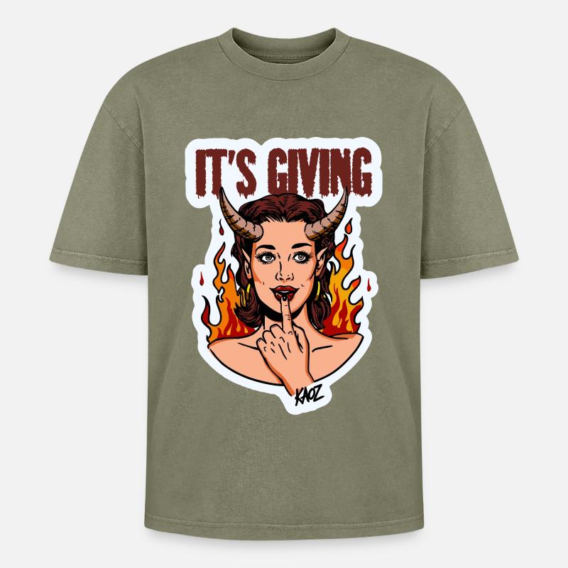 Devilish Diva Flame - Oversized Unisex Premium Acid-Washed T-Shirt - acid washed green