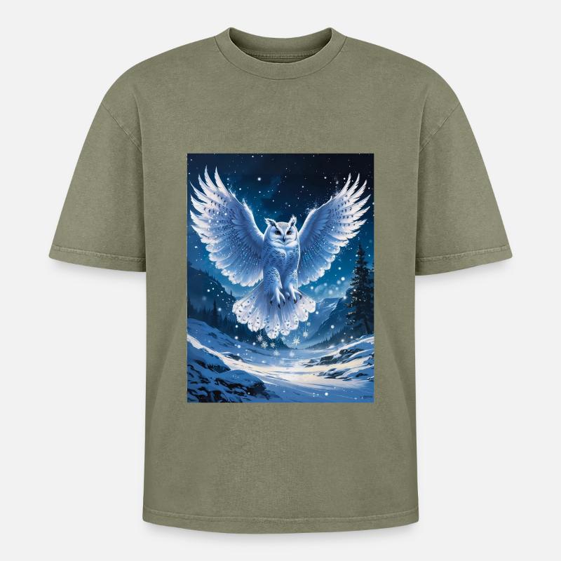 Schnee-Eule - Oversized Unisex Premium Acid-Washed T-Shirt - Grün Acid Wash