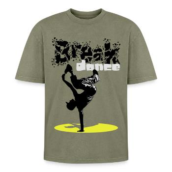 Breakdance mouvement - T-shirt Premium unisexe oversize acid-washed - vert délavé acide - Devant - AI Model Female 172 light (172cm) & AI Model Male 185 light (185cm)