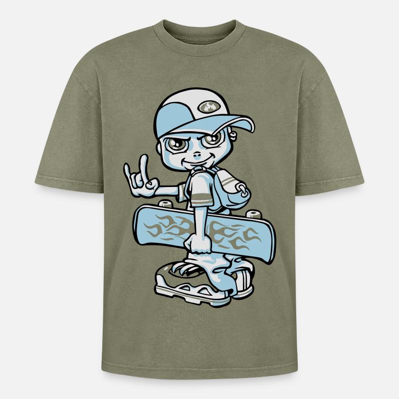 Skater boy flex - Oversized Unisex Premium Acid-Washed T-Shirt - Grün Acid Wash