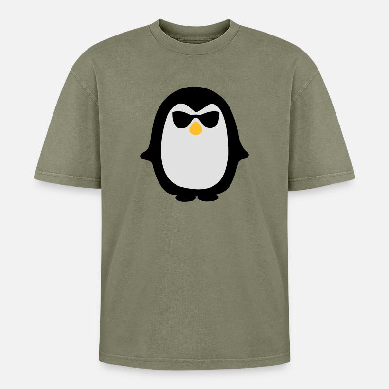Pinguin - Oversized Unisex Premium Acid-Washed T-Shirt - Grün Acid Wash