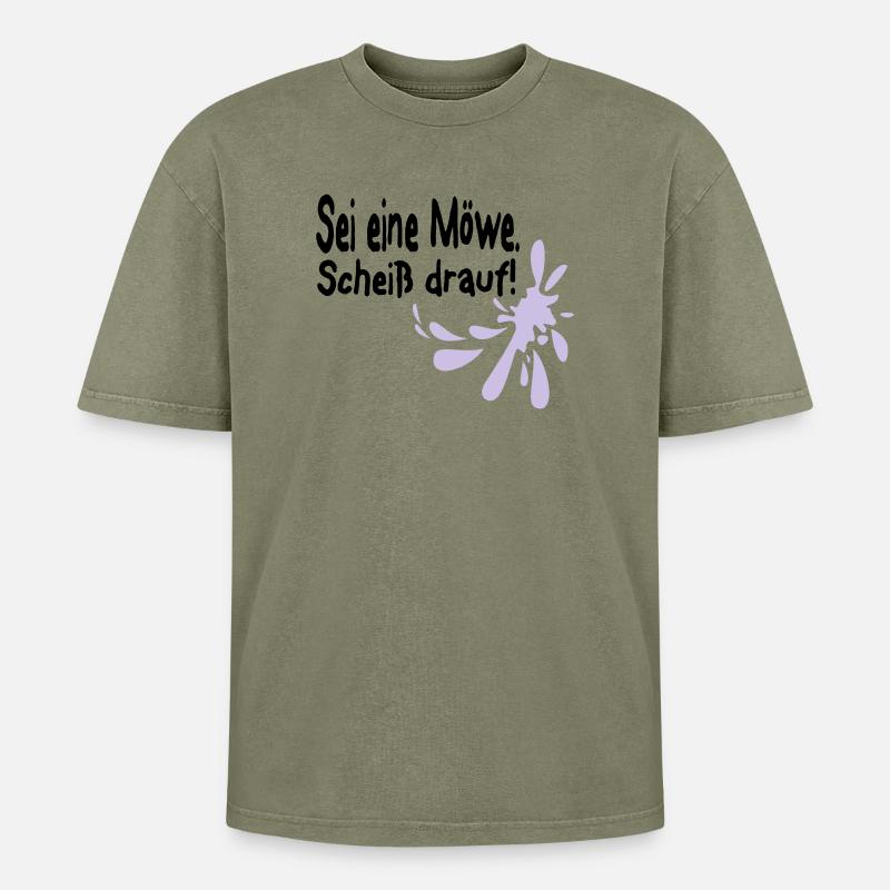 Möwen Scheiß drauf--3 - Oversized Unisex Premium Acid-Washed T-Shirt - Grün Acid Wash