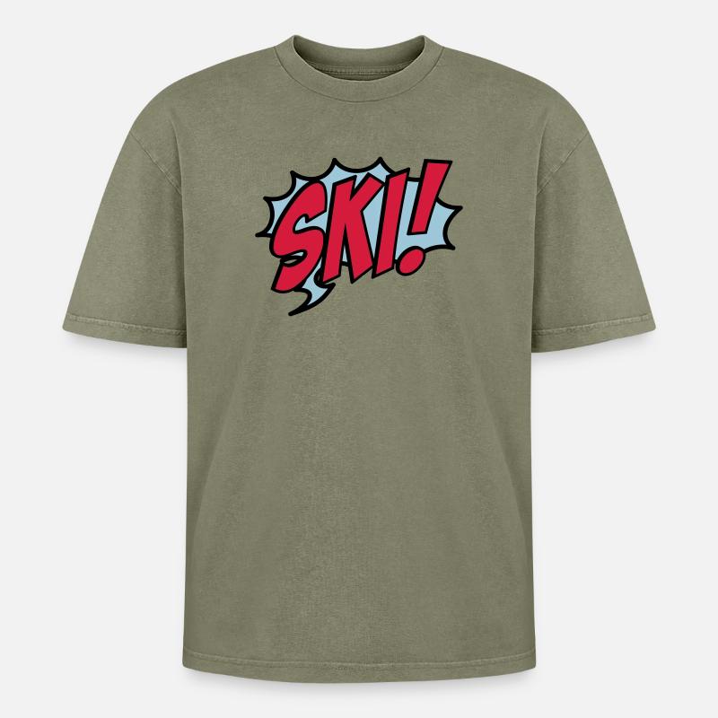 Ski - Oversized Unisex Premium Acid-Washed T-Shirt - Grün Acid Wash