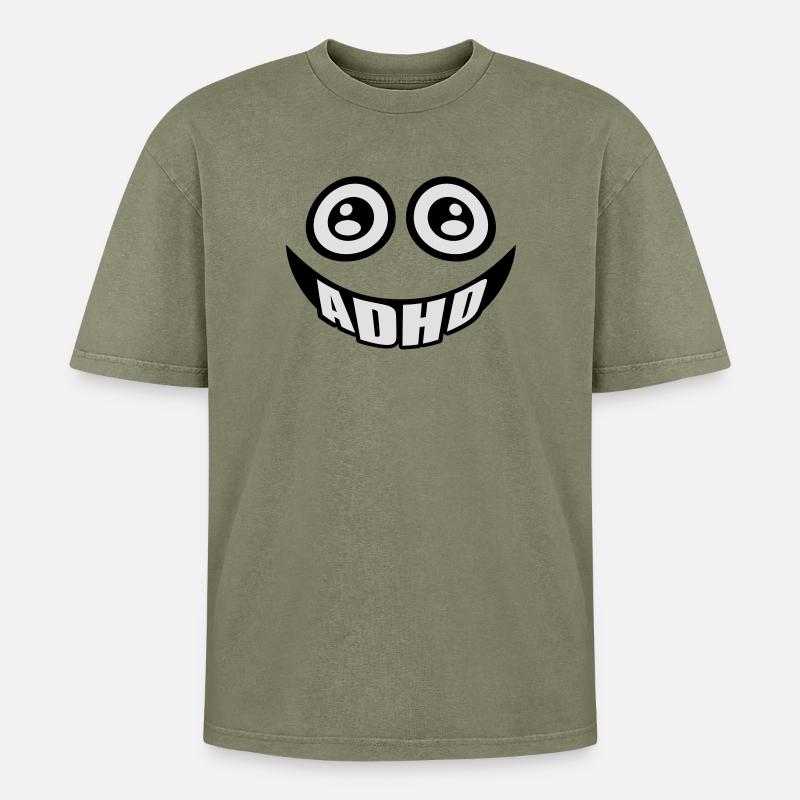 ADHD Smiley - Oversized Unisex Premium Acid-Washed T-Shirt - Grün Acid Wash
