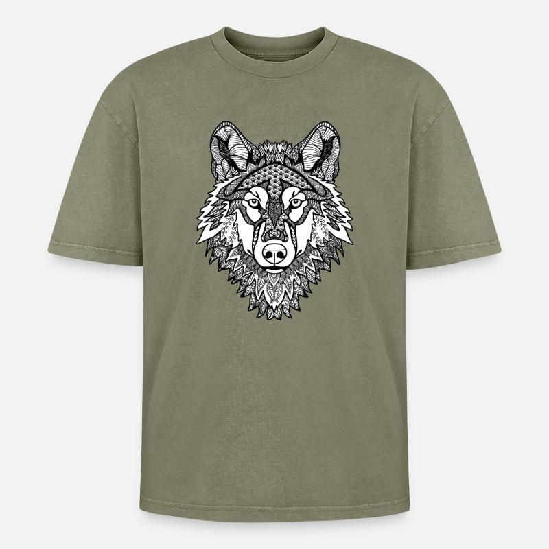 Mandala Wolf - Oversized Unisex Premium Acid-Washed T-Shirt - Grün Acid Wash