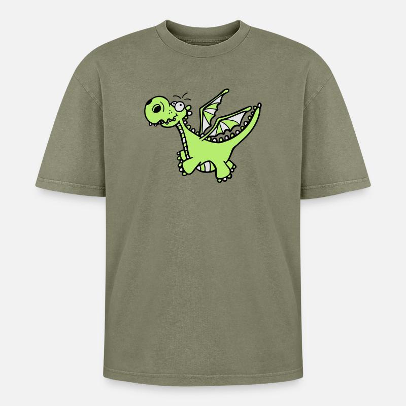 Mächtiger Drache - Oversized Unisex Premium Acid-Washed T-Shirt - Grün Acid Wash