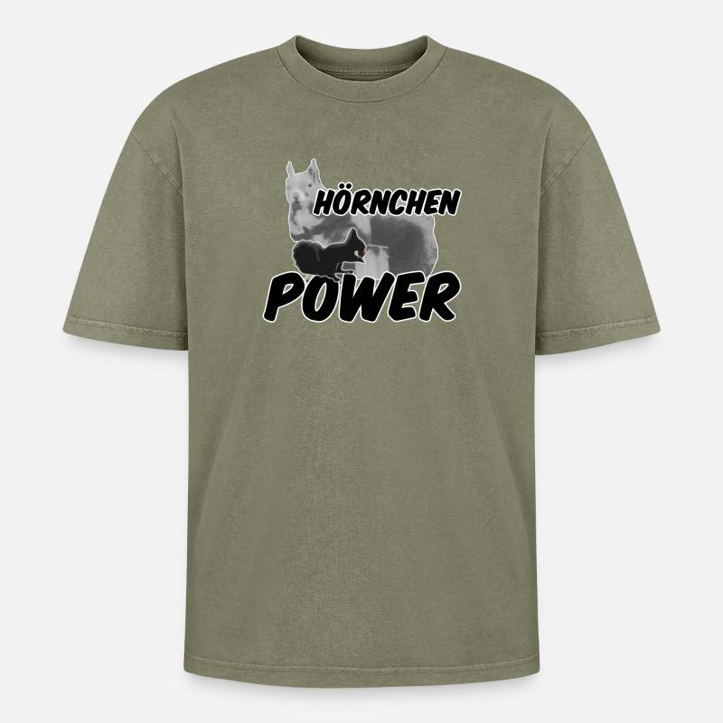 Hörnchenpower Eichhörnchen Tiere Spruch - Oversized Unisex Premium Acid-Washed T-Shirt - Grün Acid Wash