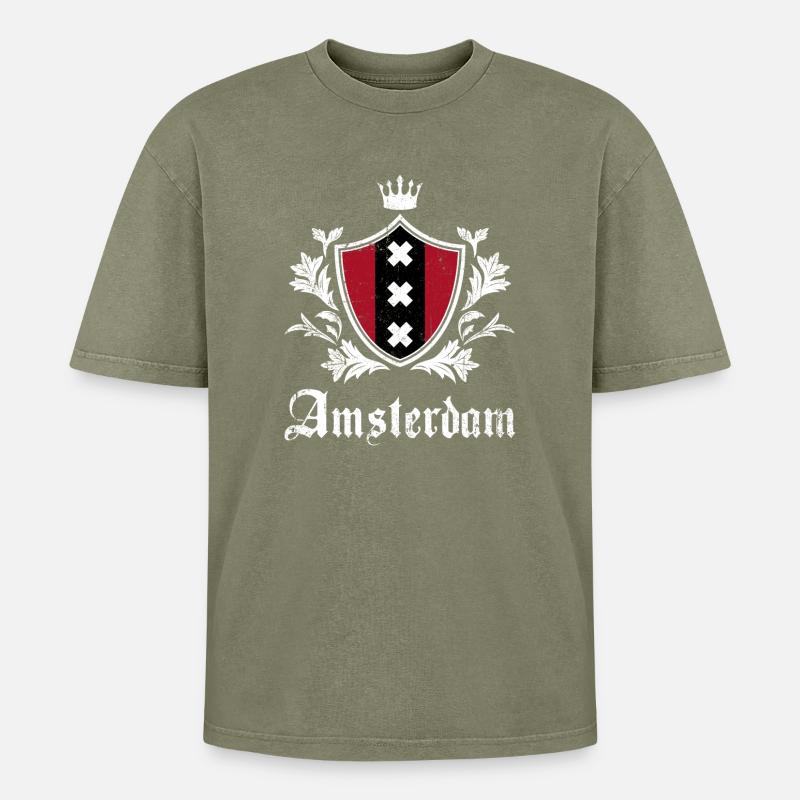 Amsterdam Crest Shield - Oversized Unisex Premium Acid-Washed T-Shirt - acid washed green