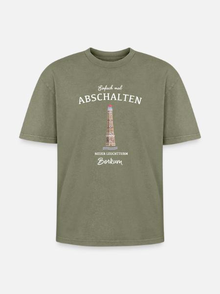 Borkum, Neuer Leuchtturm - Oversized Unisex Premium Acid-Washed T-Shirt - Grün Acid Wash
