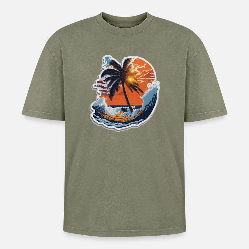 Coucher de soleil - T-shirt Premium unisexe oversize acid-washed - vert délavé acide