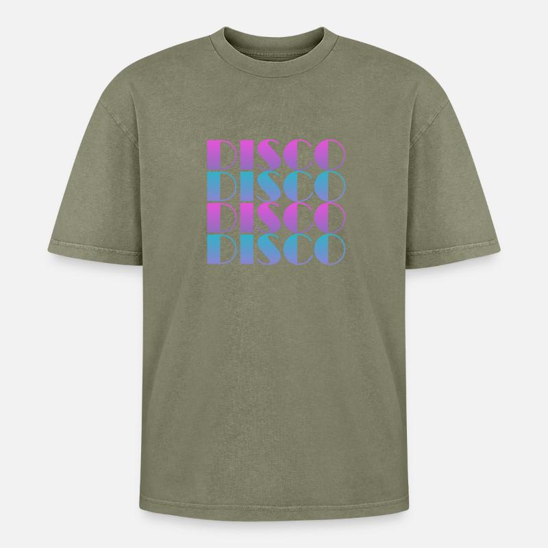Lebendiges Disco-Textmuster-Design - Oversized Unisex Premium Acid-Washed T-Shirt - Grün Acid Wash
