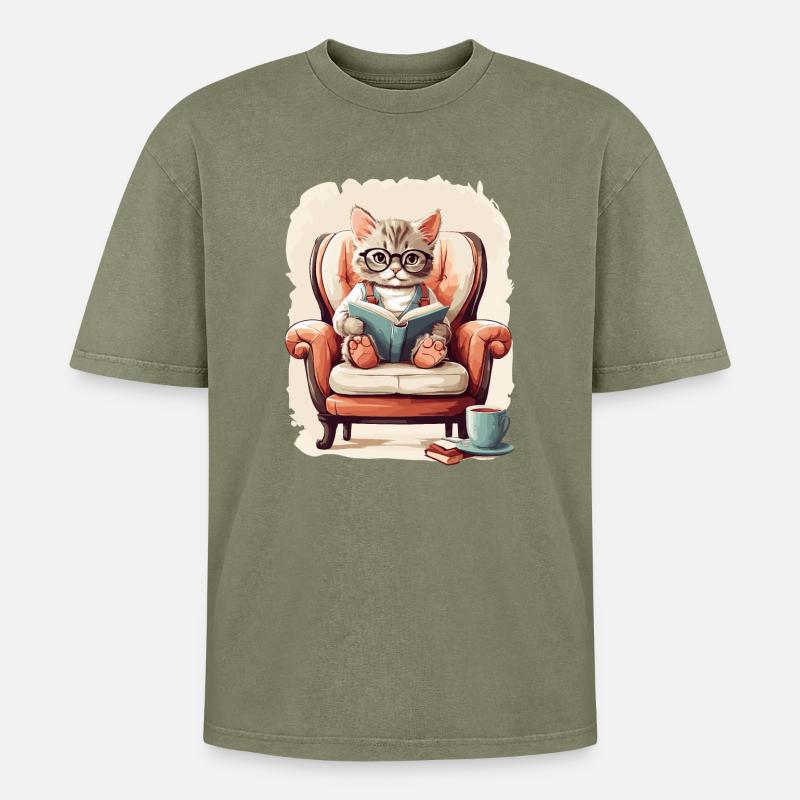Chat intelligent mignon - T-shirt Premium unisexe oversize acid-washed - vert délavé acide