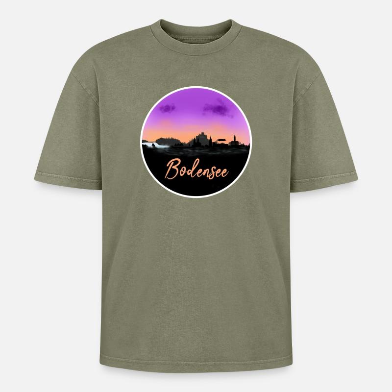 Bodensee Fineline Skyline - Oversized Unisex Premium Acid-Washed T-Shirt - Grün Acid Wash