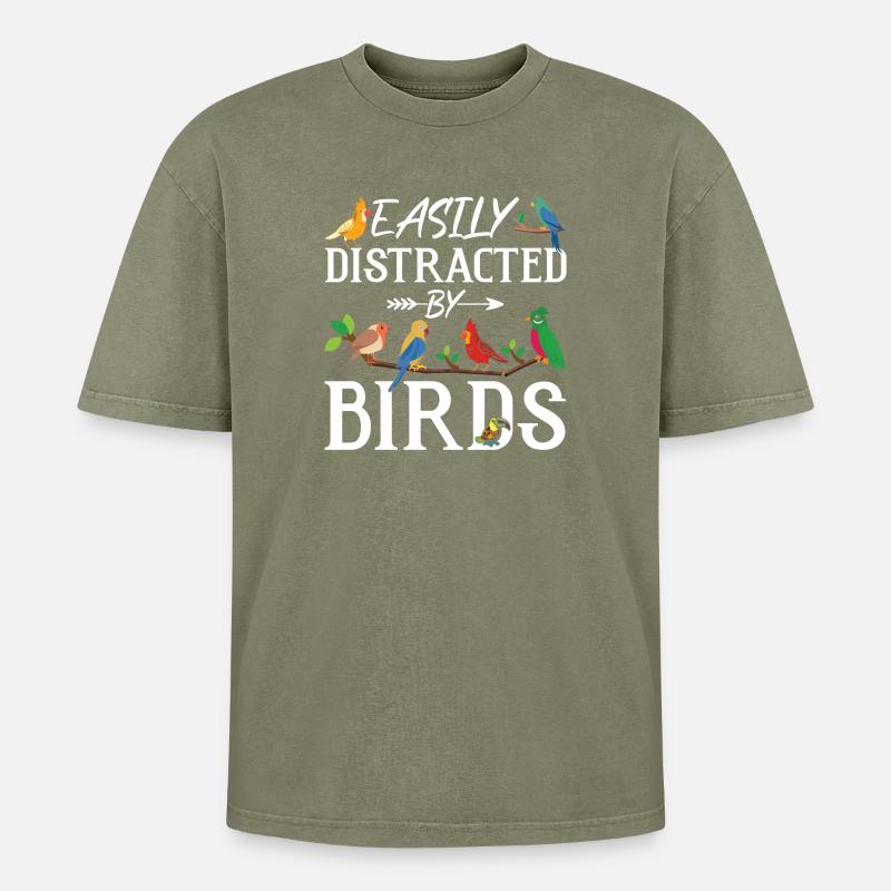 Easily Distracted by Birds - Oversized Unisex Premium Acid-Washed T-Shirt - acid washed green