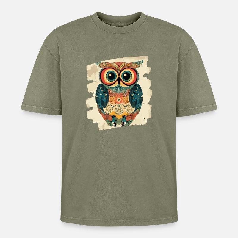 Eule - Oversized Unisex Premium Acid-Washed T-Shirt - Grün Acid Wash