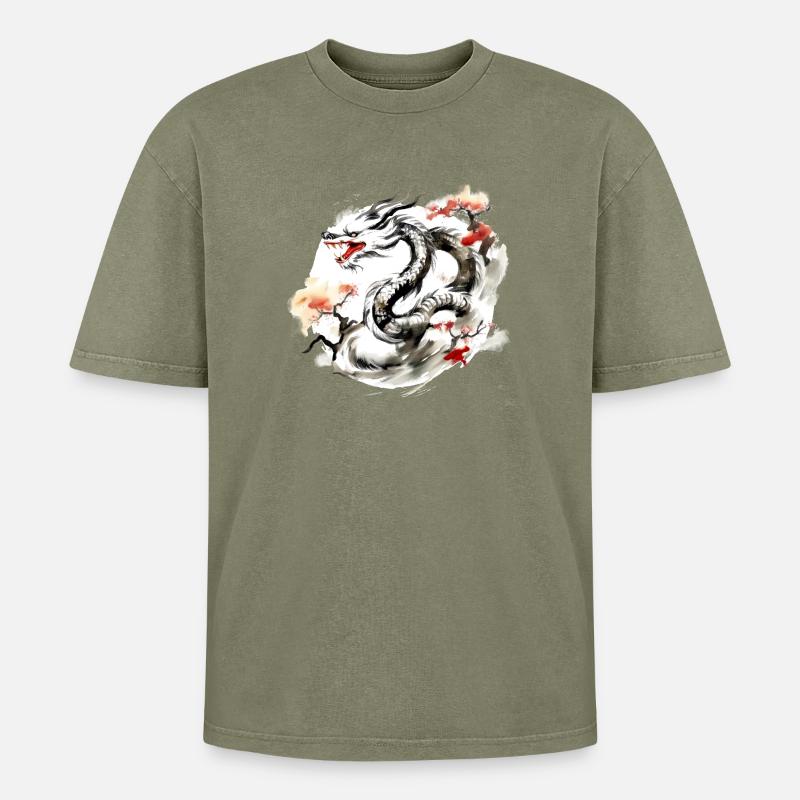 Chinesisches Sternzeichen Drache - Oversized Unisex Premium Acid-Washed T-Shirt - Grün Acid Wash