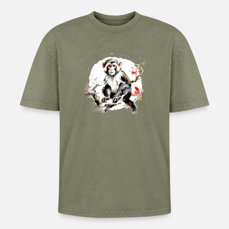 Chinesisches Sternzeichen Affe - Oversized Unisex Premium Acid-Washed T-Shirt - Grün Acid Wash