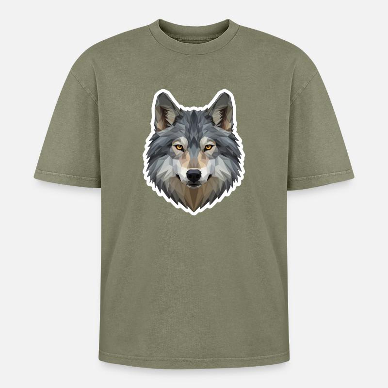 Geometric Wolf - Oversized Unisex Premium Acid-Washed T-Shirt - acid washed green