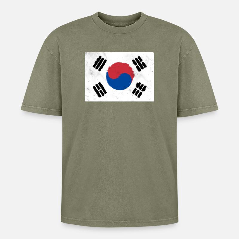 Drapeau de la Corée du Sud - T-shirt Premium unisexe oversize acid-washed - vert délavé acide