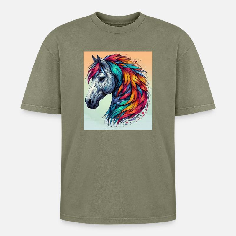 Pferd - Oversized Unisex Premium Acid-Washed T-Shirt - Grün Acid Wash
