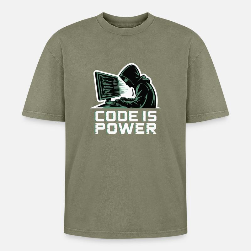 Cyber Hacker Code Unendliches Design - Oversized Unisex Premium Acid-Washed T-Shirt - Grün Acid Wash