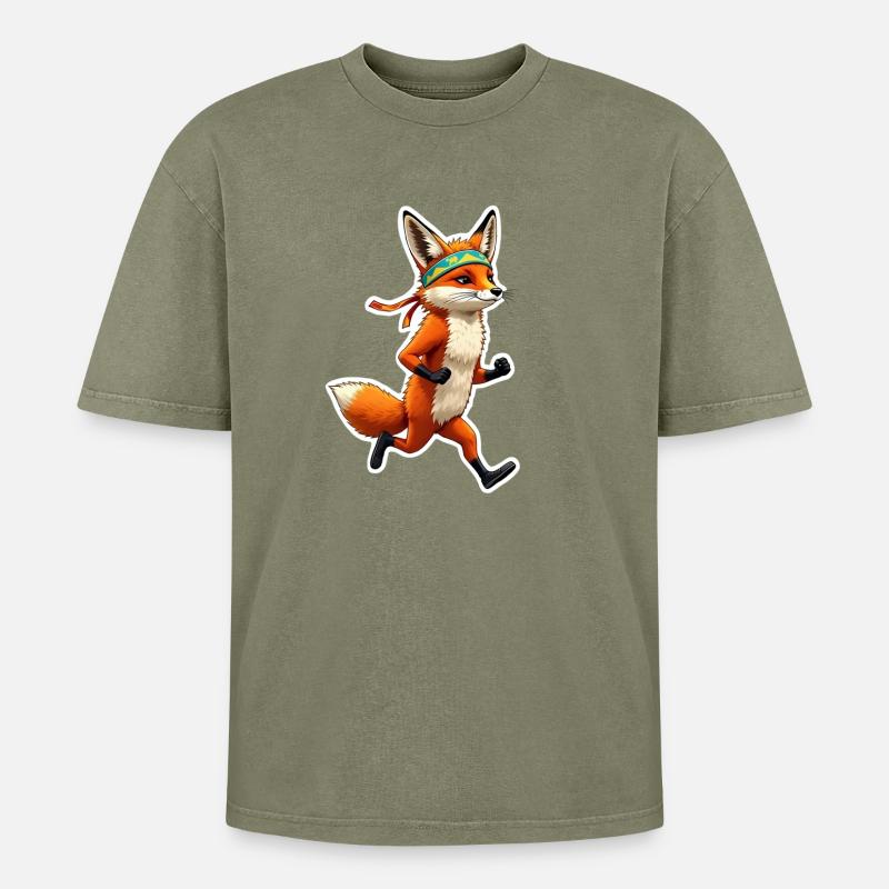 Let ́s run, Fox - Oversized Unisex Premium Acid-Washed T-Shirt - acid washed green