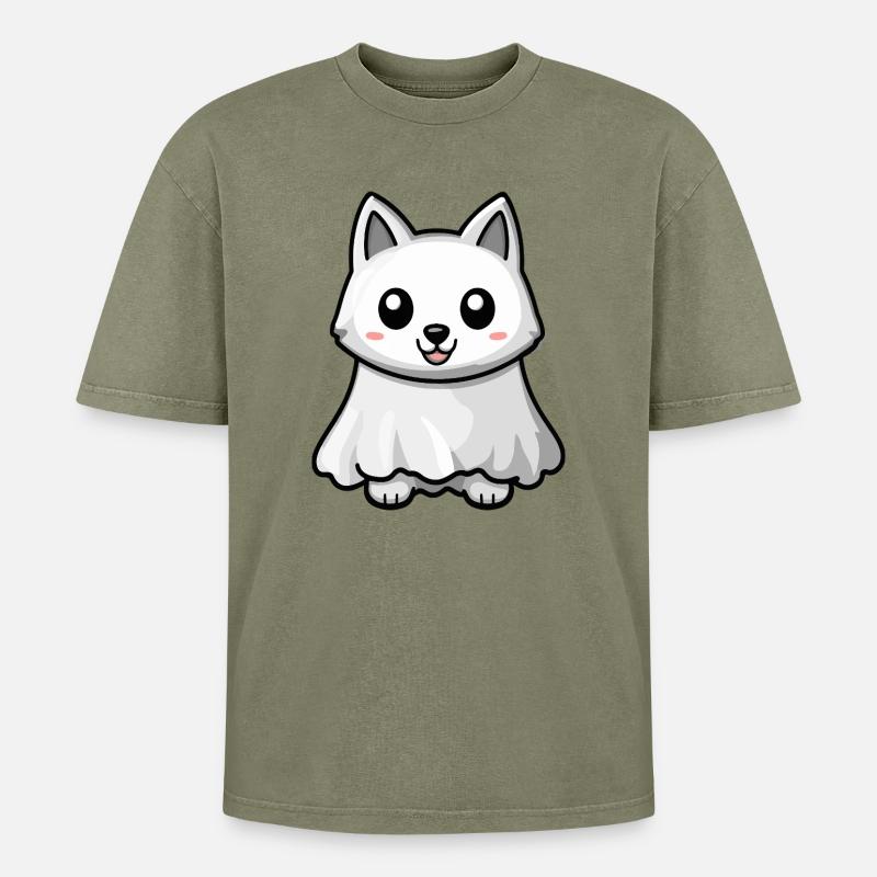 Wolf Halloween Geist - Oversized Unisex Premium Acid-Washed T-Shirt - Grün Acid Wash