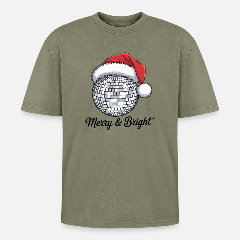 Disco Weihnachtsmann mit Merry & Bright - Oversized Unisex Premium Acid-Washed T-Shirt - Grün Acid Wash