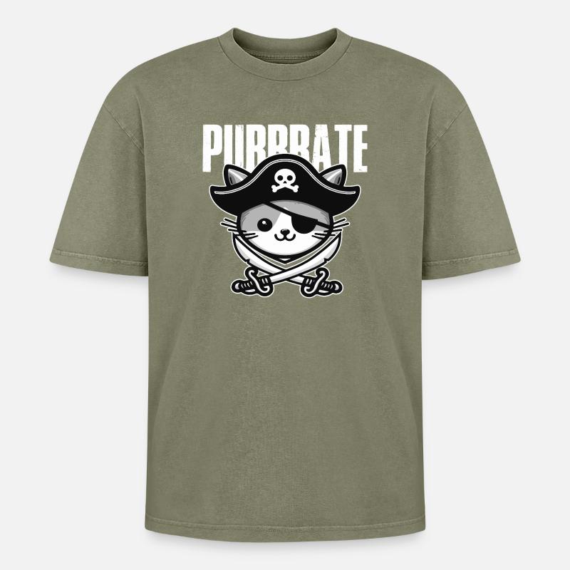 Piratenkatze Dreispitz - Oversized Unisex Premium Acid-Washed T-Shirt - Grün Acid Wash