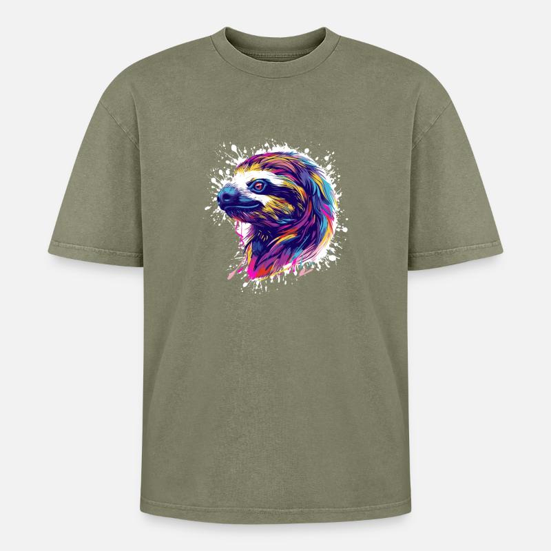 Faultier Sloth Splatter - Oversized Unisex Premium Acid-Washed T-Shirt - acid washed green