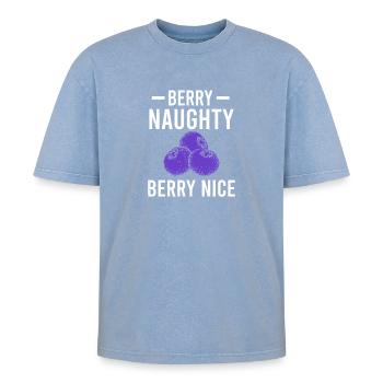 Blueberry Lustige Obst  Frucht Blaubeere Vintage B - Oversized Unisex Premium Acid-Washed T-Shirt - Blau Acid Wash - Vorne - AI Model Female 172 dark (172cm) & AI Model Male 185 dark (185cm)