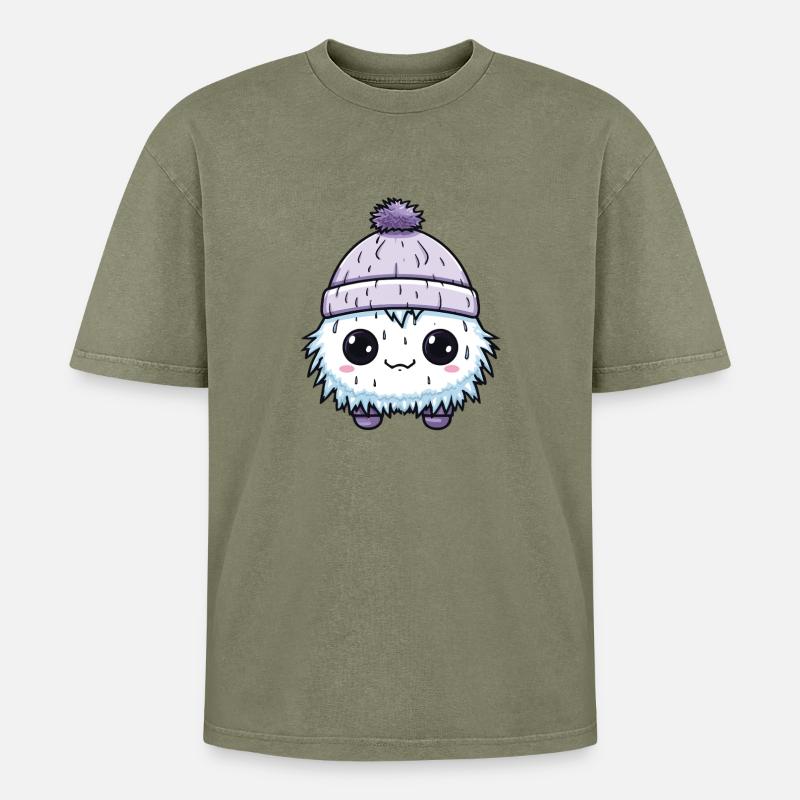 Eskimo Erkältung Comic Winter - Oversized Unisex Premium Acid-Washed T-Shirt - Grün Acid Wash