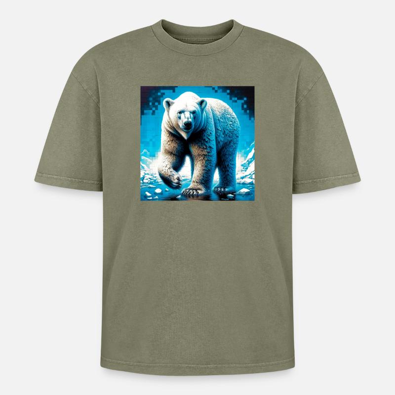 Eisbär - Oversized Unisex Premium Acid-Washed T-Shirt - Grün Acid Wash